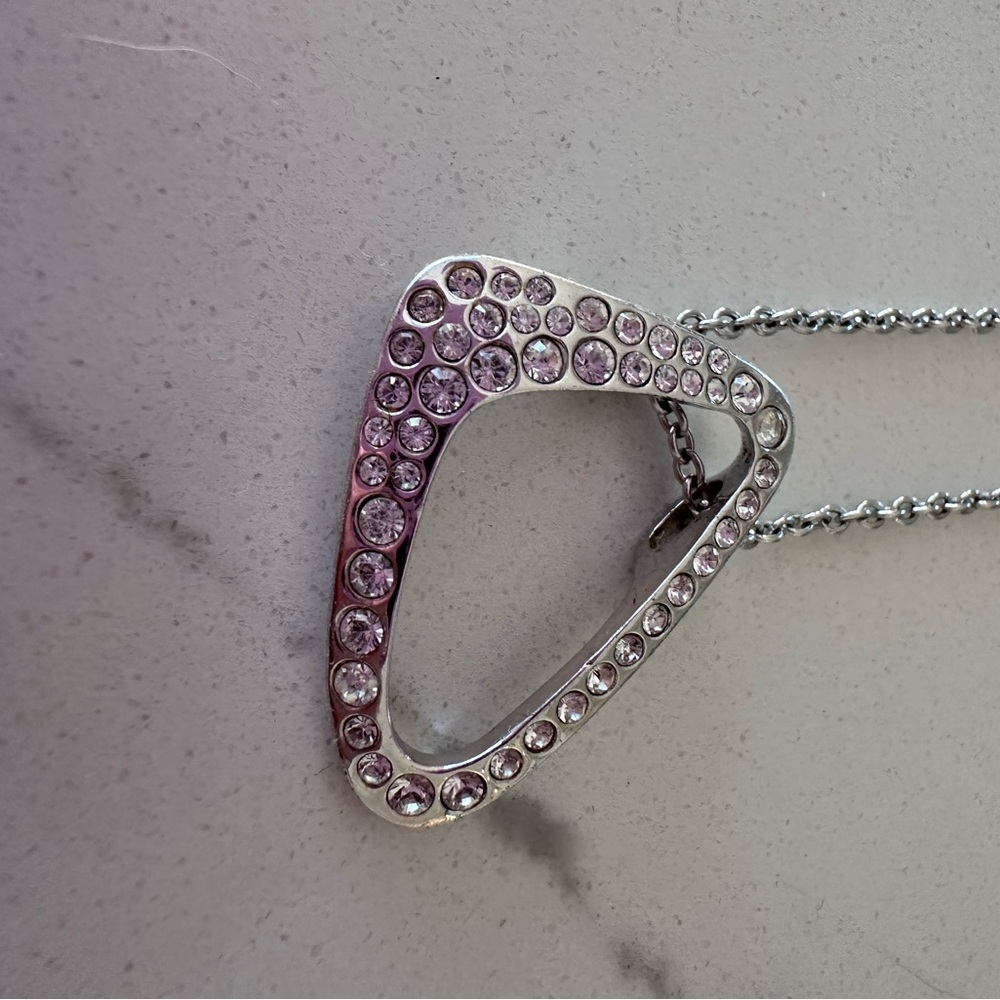 Swarovski Abstract Triangle Shaped Elegant Silver Pendant Necklace 15-16”